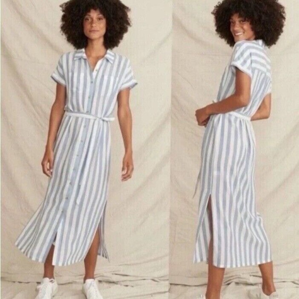 Marine Layer Women's  Simone Midi Dress Striped Side Slits Button Up Size Small